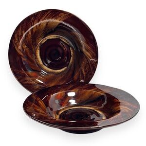 Set Of 2 Sakura‎ Port of Call Tortoise Shell Stoneware Bowls 9 1/2" Brown Beige